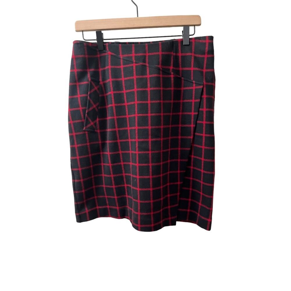 J. Jill Black and Red Checked Faux Wrap Stretch Pencil Skirt Size Small
